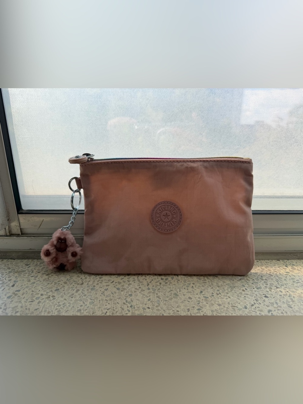 Kipling Blush Nylon Cosmetic Pouch with Plush Monkey Charm